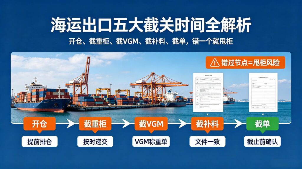 海运出口五大截关时间全解析｜开仓、截重柜、截VGM、截补料、截单，错一个就甩柜
