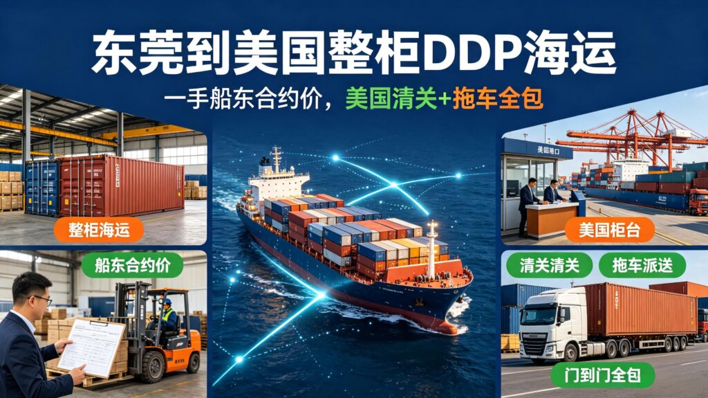 东莞到美国整柜DDP海运｜一手船东合约价，美国清关+拖车全包