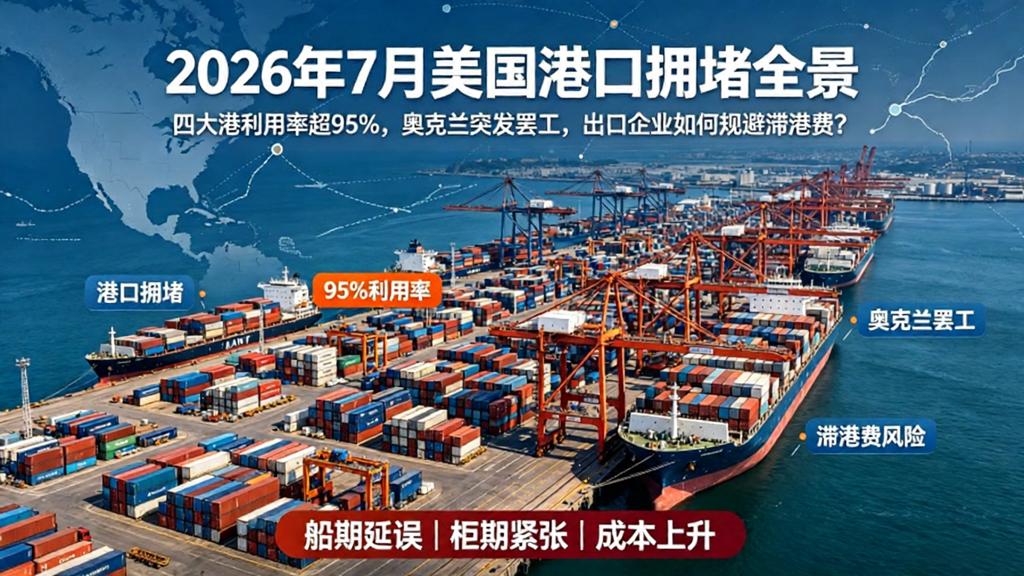 2026年7月美国港口拥堵全景｜四大港利用率超95%，奥克兰突发罢工，出口企业如何规避滞港费？