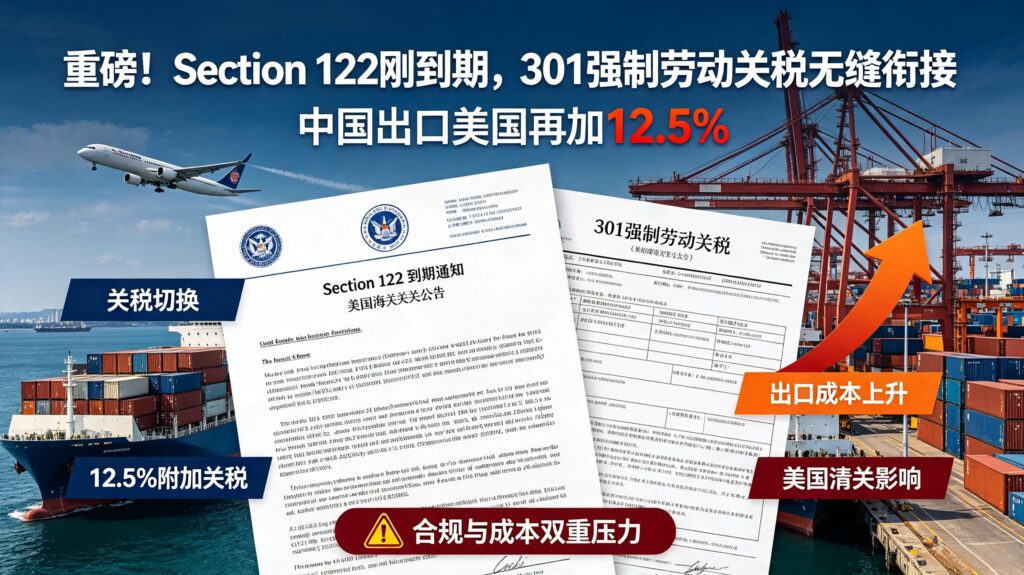 重磅！Section 122刚到期，301强制劳动关税无缝衔接：中国出口美国再加12.5%