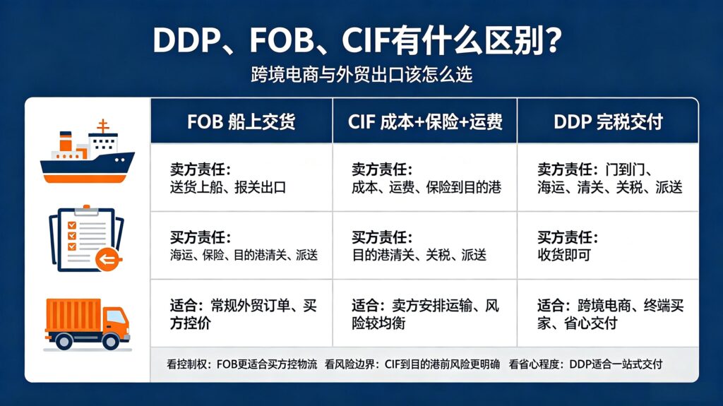 DDP和FOB和CIF有什么区别？跨境电商与外贸出口该怎么选