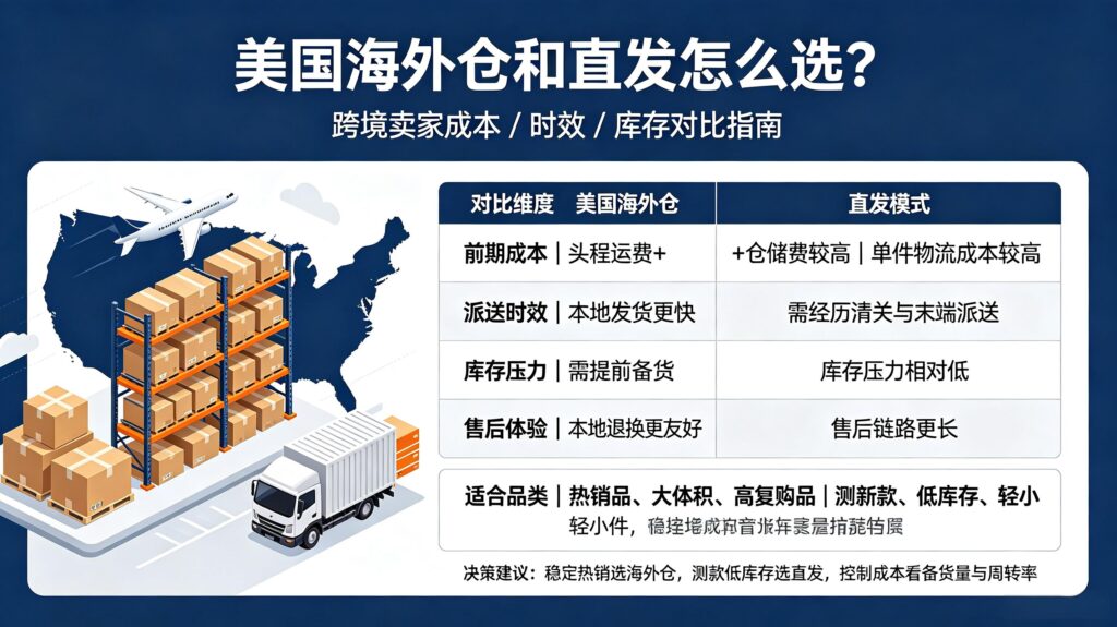 美国海外仓和直发怎么选？跨境卖家成本/时效/库存对比指南