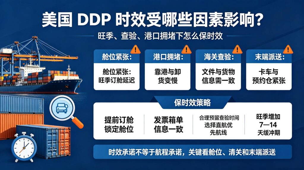 美国DDP时效受哪些因素影响？旺季/查验/港口拥堵下怎么保时效