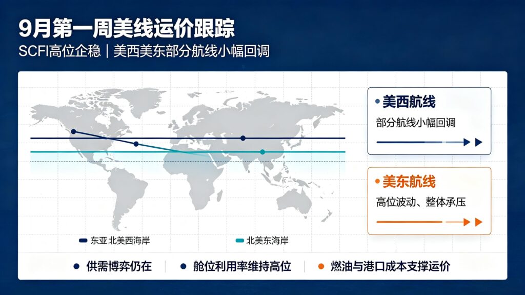 9月第一周美线运价跟踪｜SCFI高位企稳，美西美东部分航线小幅回调